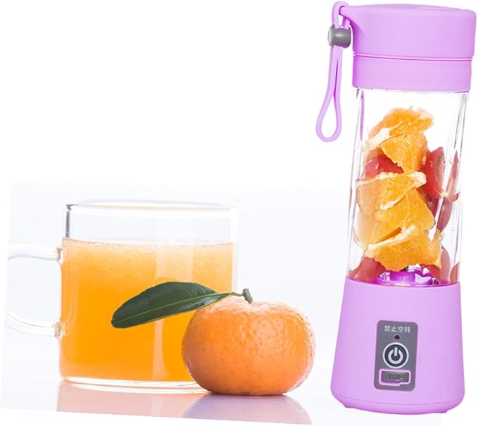 Portable USB Rechargeable Mini Juicer Bottle with Stainless Steel Blades Compact Fruit Mixer for Travel Home Use Easy to Clean Purple