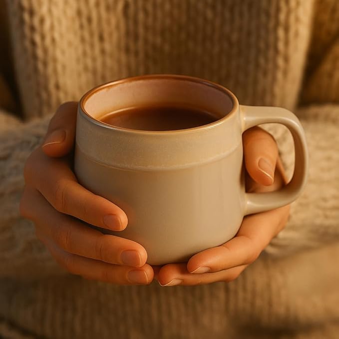 Ceramic Coffee Mugs Set of 4, 12 oz Stoneware Coffee Cups with Comfortable Handle for Latte, Tea, Cappuccino, Cocoa -Microwave and Dishwasher Safe - Modern Unique Aesthetic - Reactive Glaze