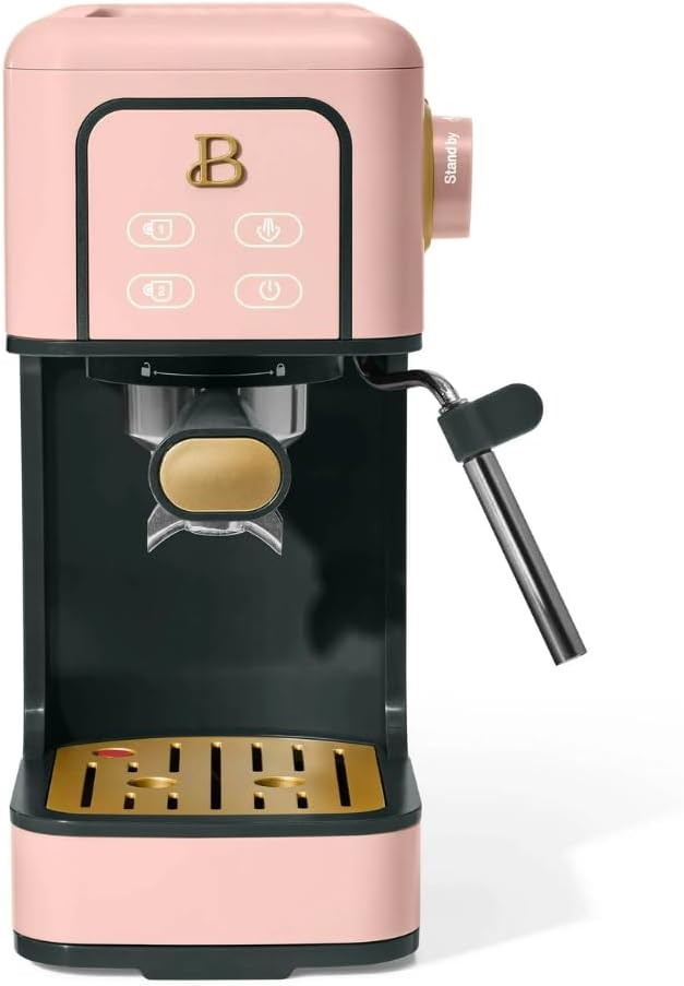 Beautiful Slim Espresso Maker by Drew Barrymore – 20‑Bar Pressure, Dual‑Spout 52 mm Portafilter, 50 oz Removable Tank, 2‑in‑1 Steam Wand & Touch Controls (Rose)