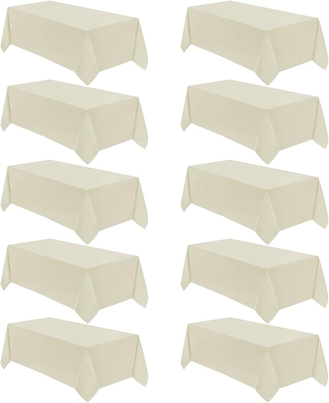 VidaFete Tablecloth 10 Pack 90 * 132inch Rectangle Table Cloth Polyester, Stain Wrinkle Resistant Polyester Dining Table Cover for Kitchen Dinning Party Wedding Rectangular Buffet Decoration(Ivory)