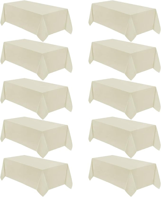 VidaFete Tablecloth 10 Pack 90 * 132inch Rectangle Table Cloth Polyester, Stain Wrinkle Resistant Polyester Dining Table Cover for Kitchen Dinning Party Wedding Rectangular Buffet Decoration(Ivory)