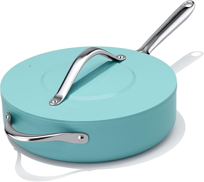 Nonstick Ceramic Sauté Pan with Lid (4.5 qt, 11") Deep Frying Pan for All Cooktops, Non Toxic Skillet PTFE/PFAS Free, Oven Safe up to 500°F w/Stainless Steel Stay-Cool Handle, Caribbean Blue