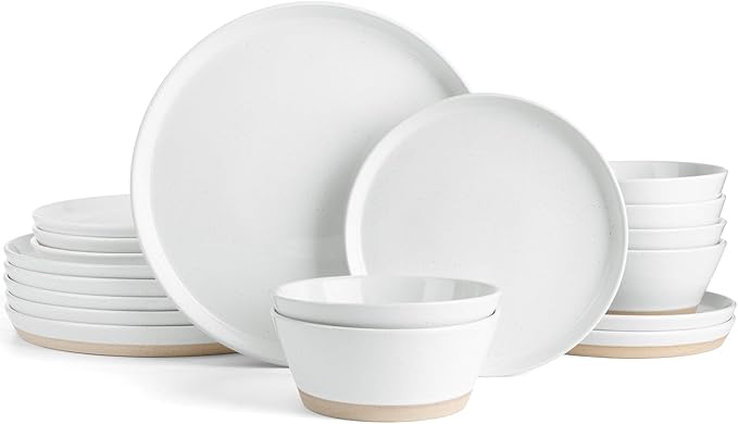 Famiware Saturn Speckled Dinnerware Sets for 6 (18 Pieces), Stoneware Plates and Bowls Dish Set - Chip and Scratch Resistant, Microwave and Dishwasher Safe, White