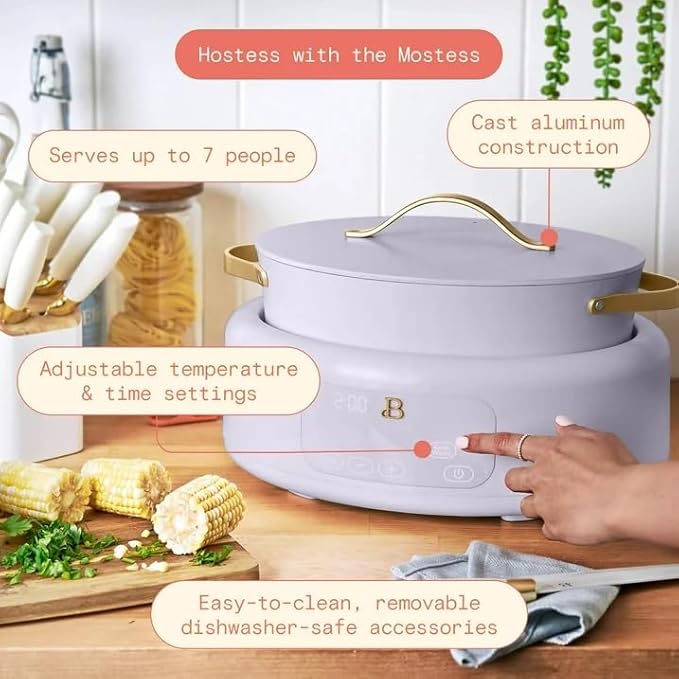 Beautiful™ 10-in-1 Electric Multi-Cooker, 6 Quart – Lavander, by Drew Barrymore, Slow Cook, Sauté, Steam, Rice, Pressure Cook, Sear, Warm & More, Programmable Digital Display, Dishwasher-Safe Pot