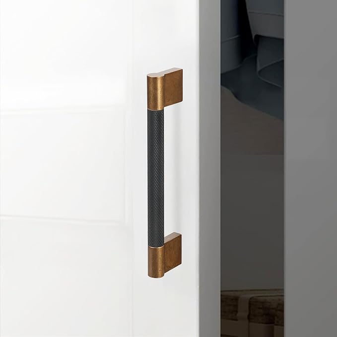 10 Pack 5 inch(128mm) Black and Antique Brass Kitchen Cabinet Handles Knurled Cabinet Pulls Black Drawer Pulls Kitchen Cabinet Hardware