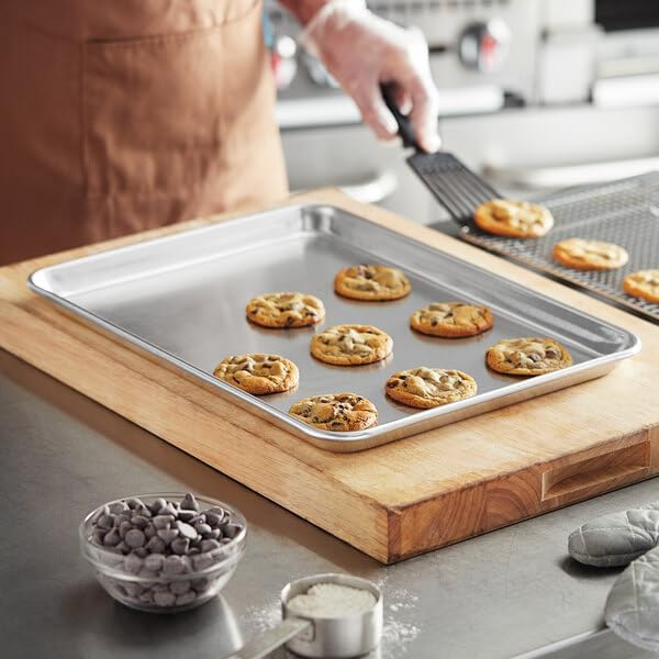 Heavy-Duty Aluminum Half Size Sheet Pan, 13 x 18 Inch, Silver Wire-Rim Bun Pan, 16 Gauge Commercial Grade for Baking and Broiling