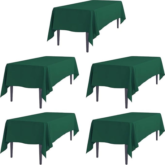 LTC LINENS 5 Pack Hunter Green Rectangle Tablecloths 70 x 120 Inch for 6 or 8 ft Rectangular Banquet Tables with Half-Drop - Stain and Wrinkle Resistant Polyester Cloth Table Covers for Wedding, Party