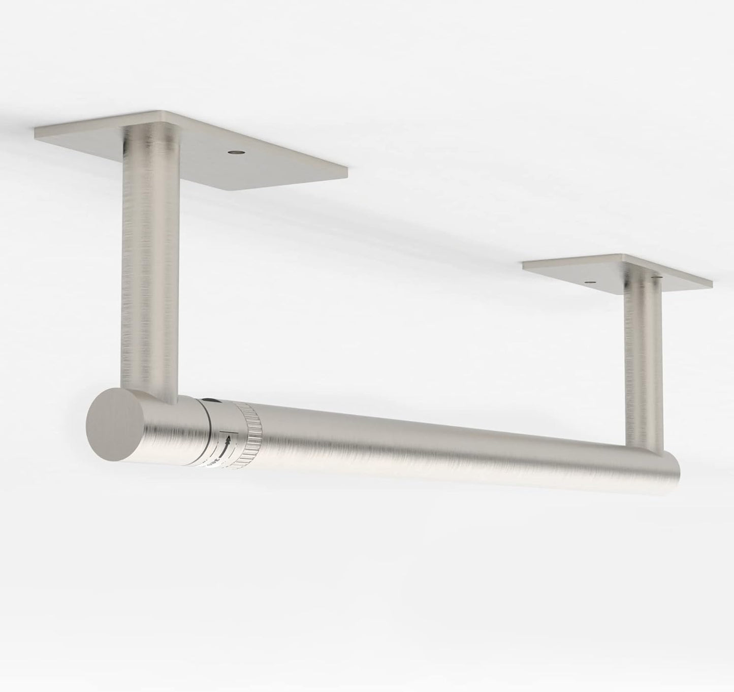 Ruacq Paper Towel Holder Under Cabinet Stainless Steel Double Post Pivoting Square Base Paper Towel Holder for Kitchen Self-Adhesive or Drill mounting (Silver, Large Roll)