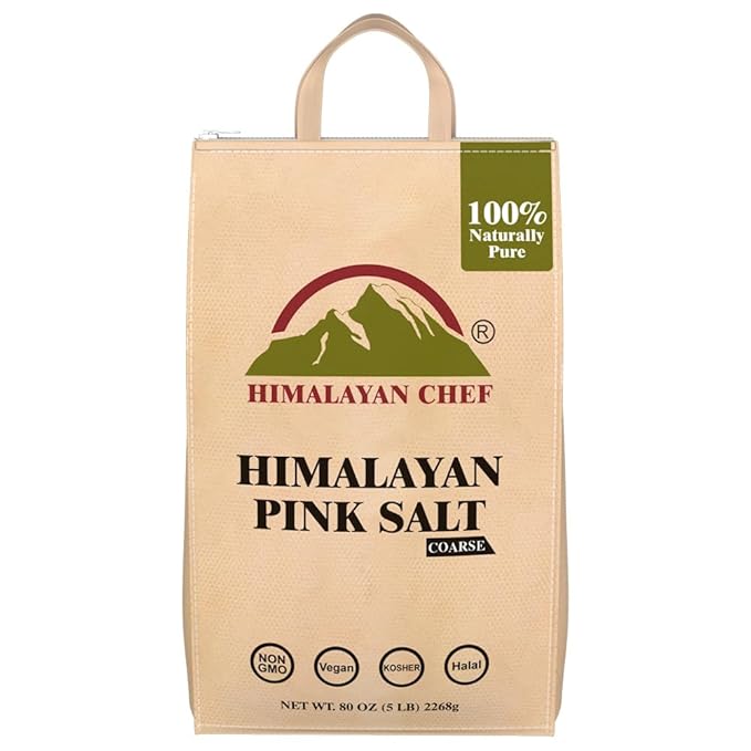 Himalayan Chef Himalayan Pink Salt - 5 lbs Coarse Grain Bulk Bag - 100% Natural and Pure Gourmet Crystals, Contains 84 Minerals, Table Salt, Kosher and Vegan | For Grinders & Salt Mills