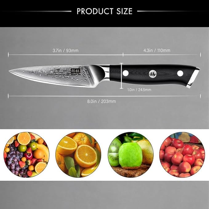 SHAN ZU 4 Inch Paring Knife, Japanese Steel Damascus Professional Kitchen Knives High Carbon Super Steel Carving Knife with Gift Box