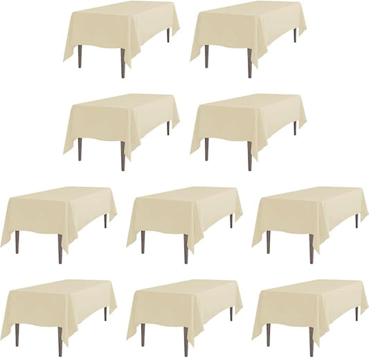 LTC LINENS 10 Pack Beige Rectangular Tablecloths 60 x 126 Inch for 8 Feet Rectangle Banquet Tables with Half-Drop - Stain and Wrinkle Resistant Polyester Fabric Cloth Table Covers for Party, Wedding