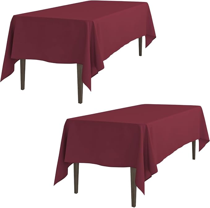 LTC LINENS 2 Pack Rectangular Tablecloths Burgundy 70 x 120 Inch for 6 or 8 ft Rectangle Banquet Tables with Half-Drop - Stain and Wrinkle Resistant Polyester Cloth Table Covers for Wedding, Party
