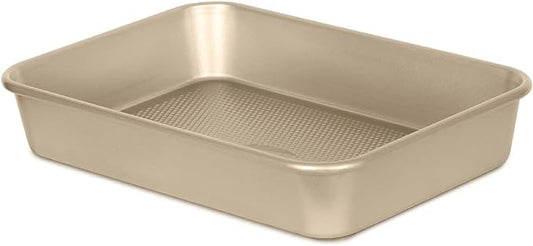 Glad Baking Pan Nonstick - Oblong Metal Dish for Cake and Lasagna - Heavy Duty Carbon Steel Bakeware, Small, Gold