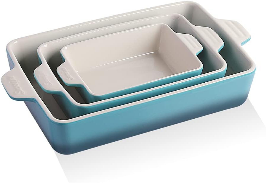 Sweejar Ceramic Bakeware Set, Rectangular Baking Dish for Oven Lasagna Pans for Cooking, Kitchen, Cake Dinner, Banquet and Daily Use, 11.8 x 7.8 x 2.76 Inches of Casserole Dishes (Gradient Blue)