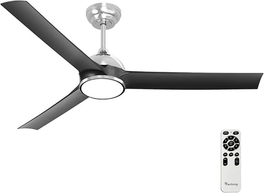52 Inch Black Ceiling Fan with Lights Remote Control,Quiet DC Motor/Dimmable 3 Colors LED/6 Speed High CFM/3 Blade Indoor Ceiling Fan for Bedroom Living Dining Room or Outdoor Porch