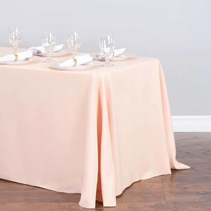 LTC LINENS 10-Pack Bulk Rectangular Tablecloths 90 In x 132 In with Rounded Corners - Peach Table Cloths for 6 ft Rectangle Tables Floor Length - Polyester Fabric Cloth Table Covers for Wedding, Party
