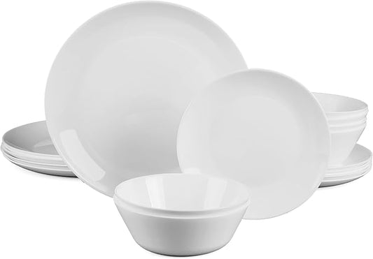 Dinnerware Sets for 6, LaGlint 18 Pieces Opal Glass Plates and Bowls Set, Dishwasher and Microwave Safe Dish Dinning Ware, Chip and Scratch Resistant Dishware White