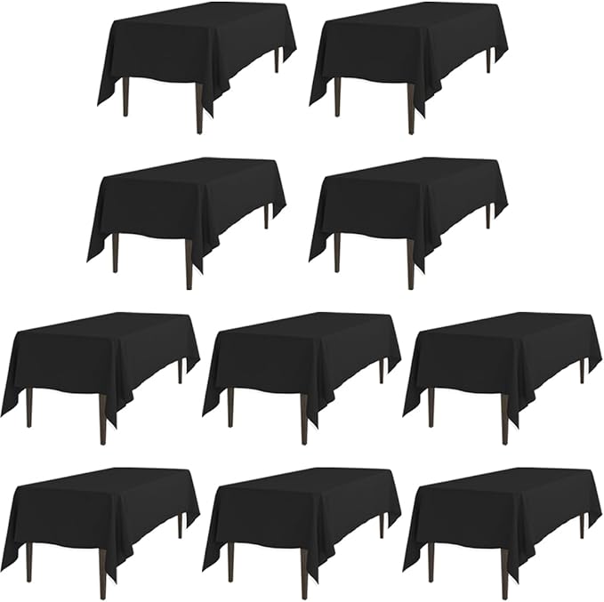 LTC LINENS 10 Pack Black Rectangular Tablecloths 70 x 120 Inches for 6 or 8 Feet Rectangle Banquet Tables with Half-Drop - Stain and Wrinkle Resistant Polyester Cloth Table Covers for Party, Wedding
