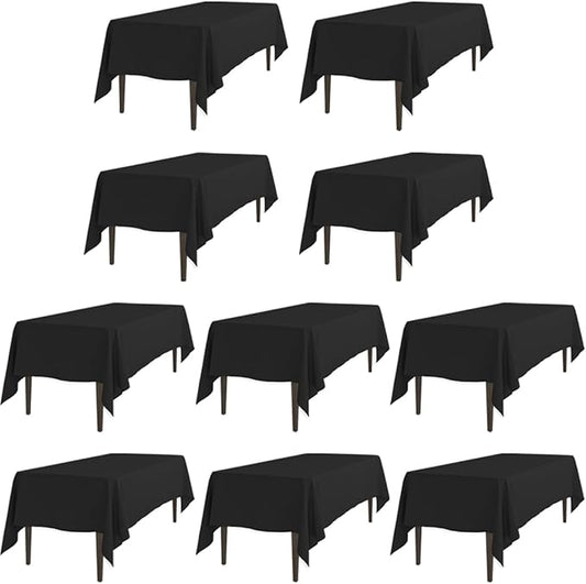 LTC LINENS 10 Pack Black Rectangular Tablecloths 60 x 126 Inches for 8 Feet Rectangle Banquet Tables with Half-Drop - Stain and Wrinkle Resistant Polyester Fabric Cloth Table Covers for Party, Wedding