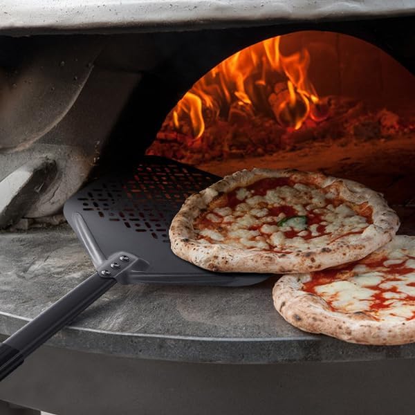 4 Piece Pizza Oven Kit, 9 Inch Turning Peel, 12 Inch Perforated Pizza Peel, Oven Brush and Ash Rake, Wood Burning Commercial Oven Accessoires for Home, Restaurant