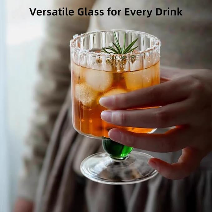 Vintage Wine Glasses Set of 2, 7.1oz Borosilicate Champagne, Whiskey, Juice Glasses, Glassware for Cocktails,Red Wine,Ice Cream, Gift for Couples, Wedding, Anniversary, Dishwasher & Microwave Safe