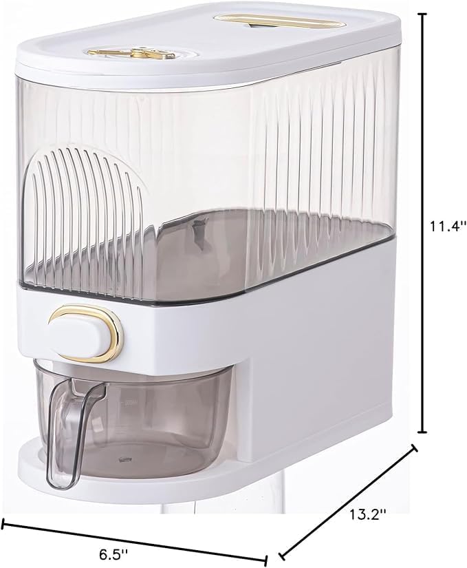 5kg/10kg Rice Dispenser - Large Pantry Storage Container with Measuring Cup & Time Markings | Kitchen Grain Dispenser for Cereal, Pasta, Dry Food | 11.02LB/22.05LB Capacity (11 lbs)