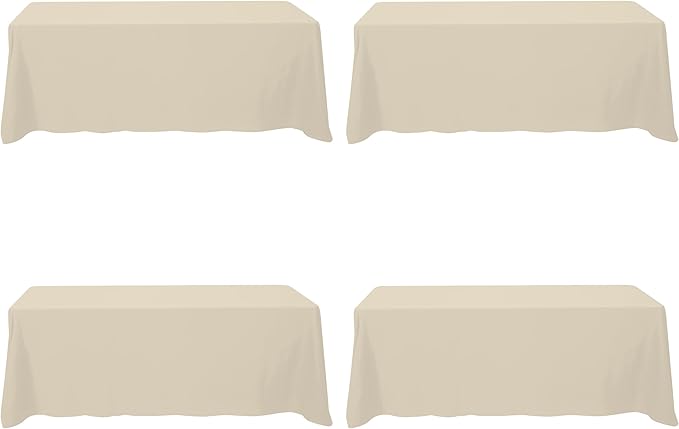 BRILLMAX 4 Pack Beige Tablecloths for 8 Foot Rectangle Tables 90 x 156 Inch - 8ft Rectangular Bulk Linen Polyester Fabric Washable Cloth Cover for Wedding Reception Banquet Birthday Party