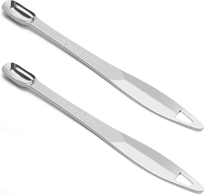 2 Pcs 1/8 Teaspoon (0.63 mL | 1/8 Tsp | 0.63 cc | 1/64 oz) Stainless Steel Single Measuring Spoon, Long Handle Metal Measuring Spoon, Kitchen Gadgets for Cooking & Baking