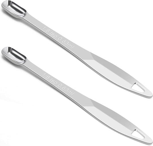 2 Pcs 1/8 Teaspoon (0.63 mL | 1/8 Tsp | 0.63 cc | 1/64 oz) Stainless Steel Single Measuring Spoon, Long Handle Metal Measuring Spoon, Kitchen Gadgets for Cooking & Baking