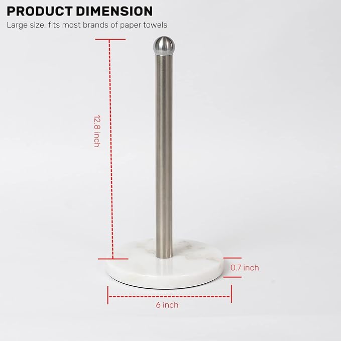 Paper Towel Holder with Sturdy Marble Base, Freestanding Paper Towel Holder Countertop, One-Handed Use, No Wobbly (Brushed Nickel)