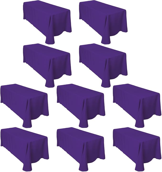 LTC LINENS Bulk 10-Pack Rectangular Tablecloths 90 In x 156 In with Rounded Corners - Purple Table Covers for 8 ft Table Floor-Length Drop - Wrinkle Resistant Polyester Fabric Cloth for Wedding, Party