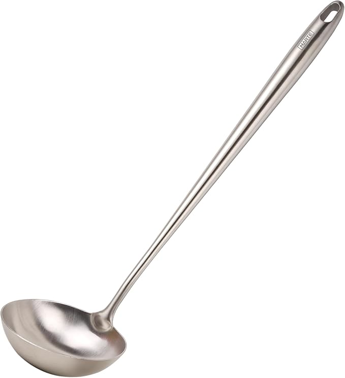 MARTE 16’’ Soup Ladle, 304 Stainless Steel Deep Ladle Spoon, [Rustproof, Integral Forming, Heat-Resistant] Metal Cooking Spoon,High-Grade Kitchen Tool for Service-Ergonomic Long Handle-Dishwasher Safe