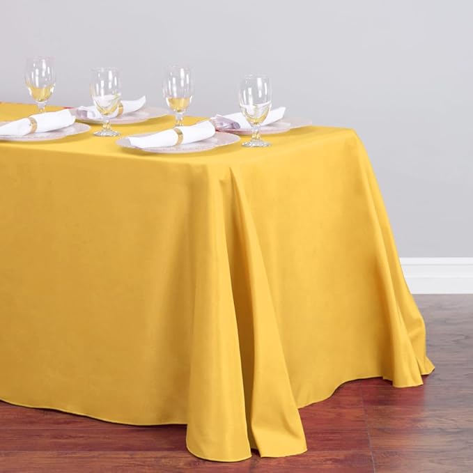 LTC LINENS 2-Pack Rectangular Tablecloths 90 in x 132 in with Rounded Corners - Gold Table Cloths for 6 ft Rectangle Tables Floor Length - Polyester Fabric Cloth Table Covers for Wedding, Party