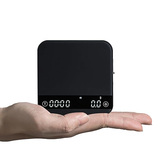 KitchenTour CaféMetric Coffee Scale with Timer 0.1g/2000g - Precision Scale for Espresso & Pour Over - Water Flow Speed Mode and Coffee Powder-to-Liquid Ratio Mode - Rechargeable, LCD Display-Black