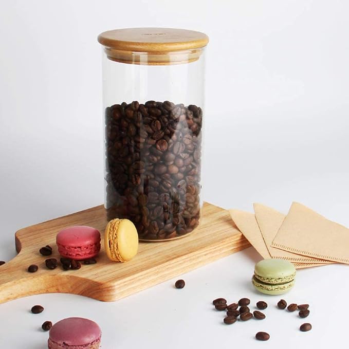 SIXAQUAE Glass Food Storage Containers Jar Seal Bamboo Lids 2 Packs 1200ml Airtight Canister Organization Sets Stackable