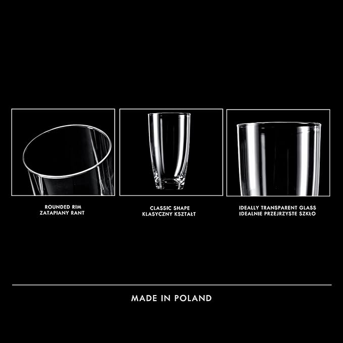 Krosno Tall Water Drinking Glasses, Set of 6, 16.9 oz Mixology Collection, Ideal for Everyday Use, Drinking Glasses, Lead-Free and Safe, Dishwasher Safe, Made in Europe