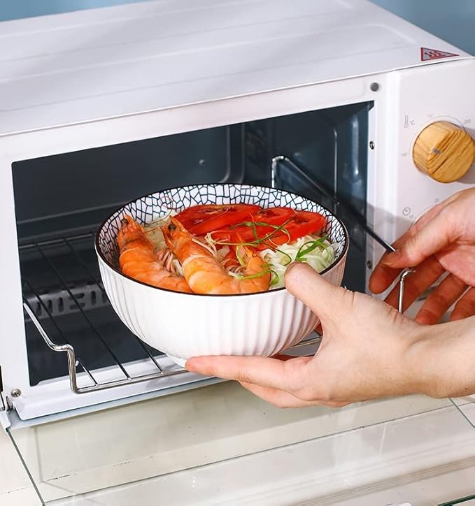 Houlu 60 oz Pho Bowls, Large Soup Bowl, Japanese Ramen Bowl Set, 8 inches Big Porcelain Bowls Set of 3, Striped Pattern