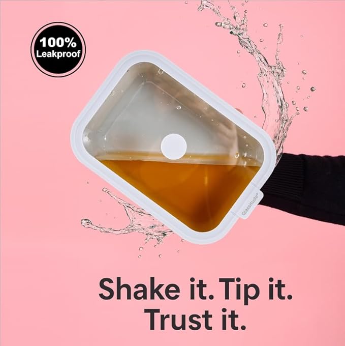 Glass Food Storage & Meal Prep Container Set of 4 with Airtight Glass Lids, Leakproof, 3 Free Straps, Oven, Microwave Safe, BPA & Plastic-Free