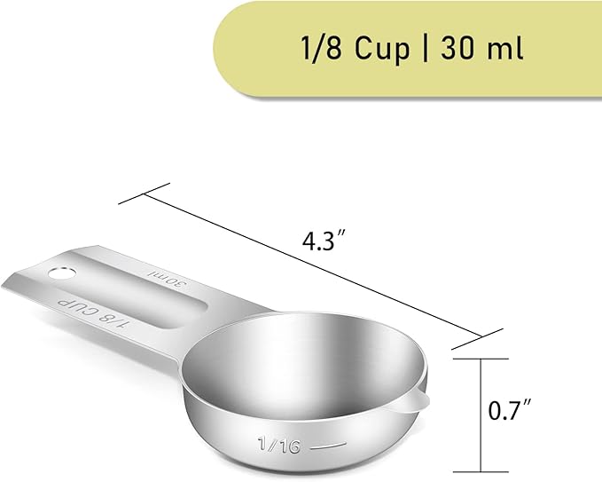 1PCS 1/8Cup (30ml, 1oz) Single Measuring Cup, Stainless Steel Measure Scoop, Metric and US Measurement, Dishwasher Safe