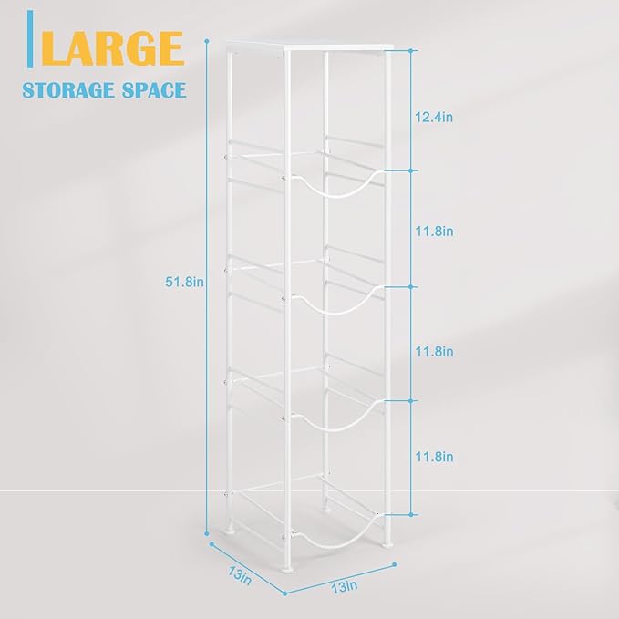 Vrisa 5 Gallon Water Jug Holder with Storage Shelf Water Bottle Holder Organizer 4 Tier 3/5 Gallon Water Jug Stand Rack Heavy Duty Water Dispenser Rack for Home Office Kitchen, White