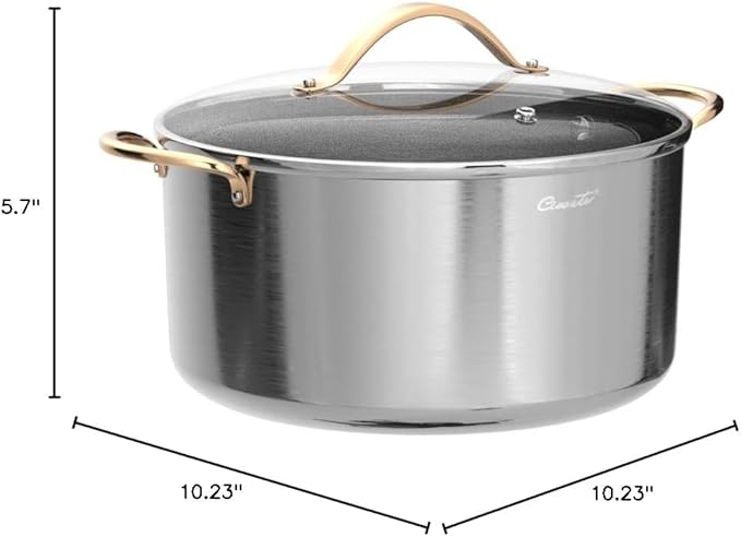 8 Quart Stock Pot, 3 Ply Whole Clad Stainless Steel Stock Pot, 8 QT Cooking Pot with Lid, Induction Pot for Cooking, 18/10 Stainless Steel Cookware Stockpots Oven, Gas and Dishwasher Safe