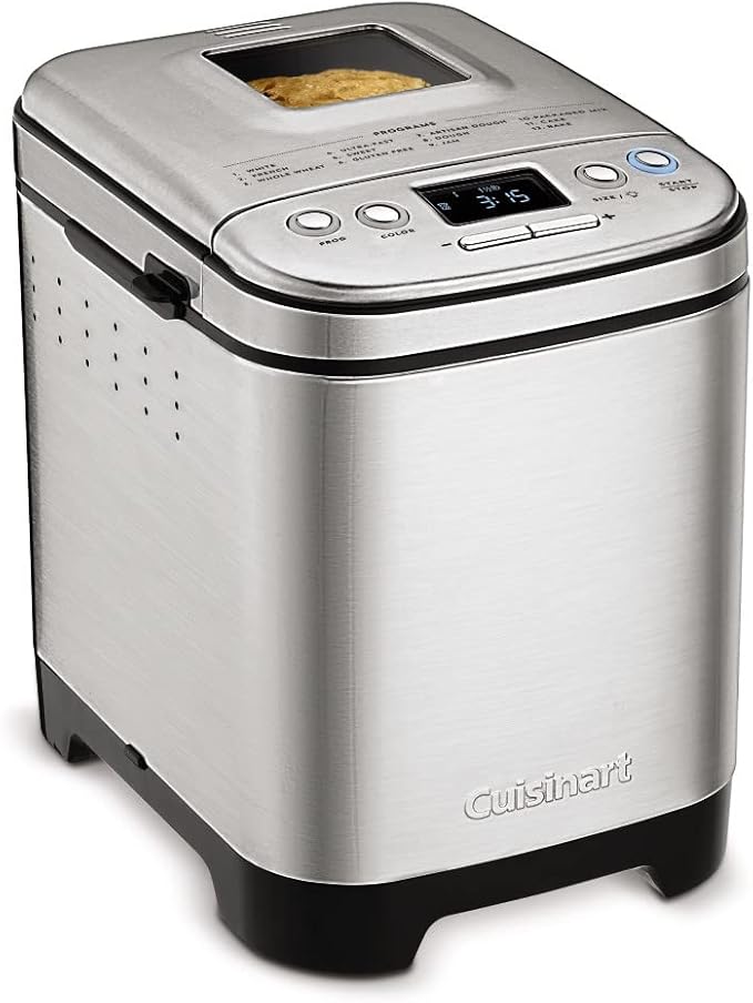 Cuisinart Bread Maker Machine, Compact and Automatic, Customizable Settings, Up to 2lb Loaves, CBK-110P1, Silver,Black & CMBM-4LP Mini Loaf Pan (Set of 4)