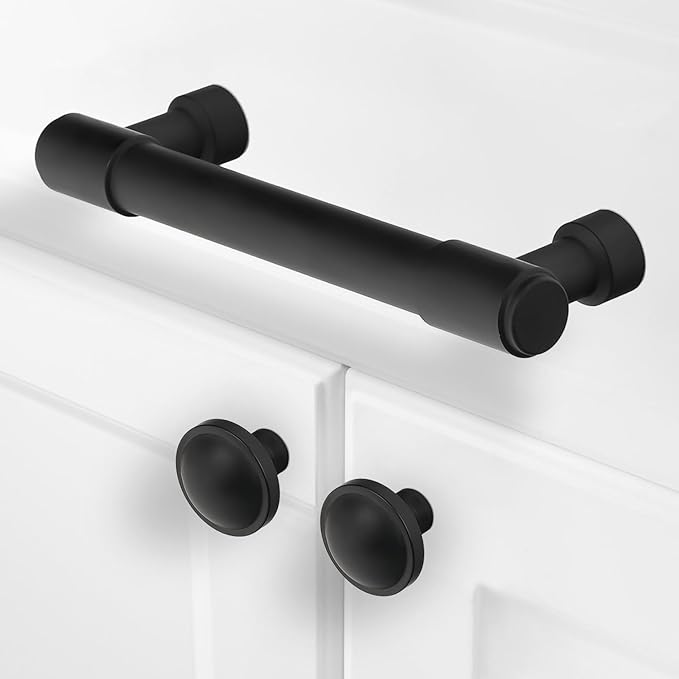 10 Pack Matte Black Kitchen Cabinet Knobs - Black Drawer Knobs - Solid Cupboard Knobs