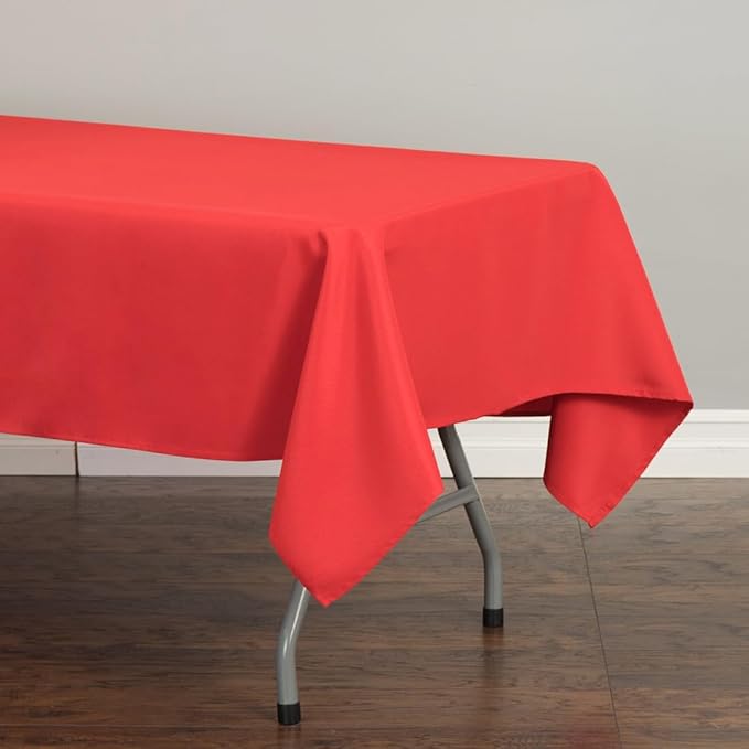 LTC LINENS 2 Pack Christmas Red Rectangular Tablecloths 60 x 102 Inch for 6 ft Rectangle Banquet Tables with Half-Drop - Stain and Wrinkle Resistant Polyester Fabric Cloth Table Covers for Party