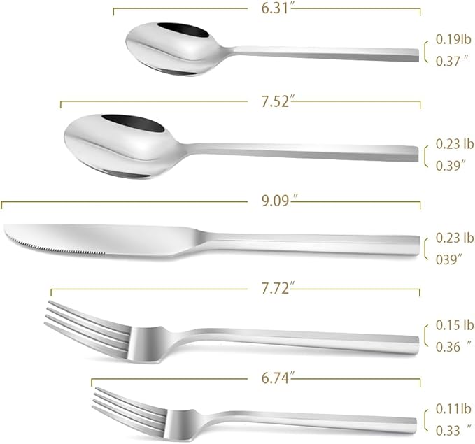 DEACORY Silverware Set Flatware Set Stainless Steel Cutlery Set Silver Mirror Finished Hexagon Handle 5 Pieces Service for 1