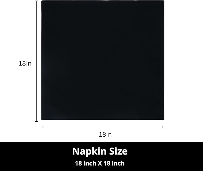 PurpleEssences Set of 12 Cloth Dinner Napkins 100% Cotton 18x18 Inch - Soft Durable Washable - Ideal for Farmhouse Party Christmas Holiday Winter - Perfect Everyday Use Table Linen - Black