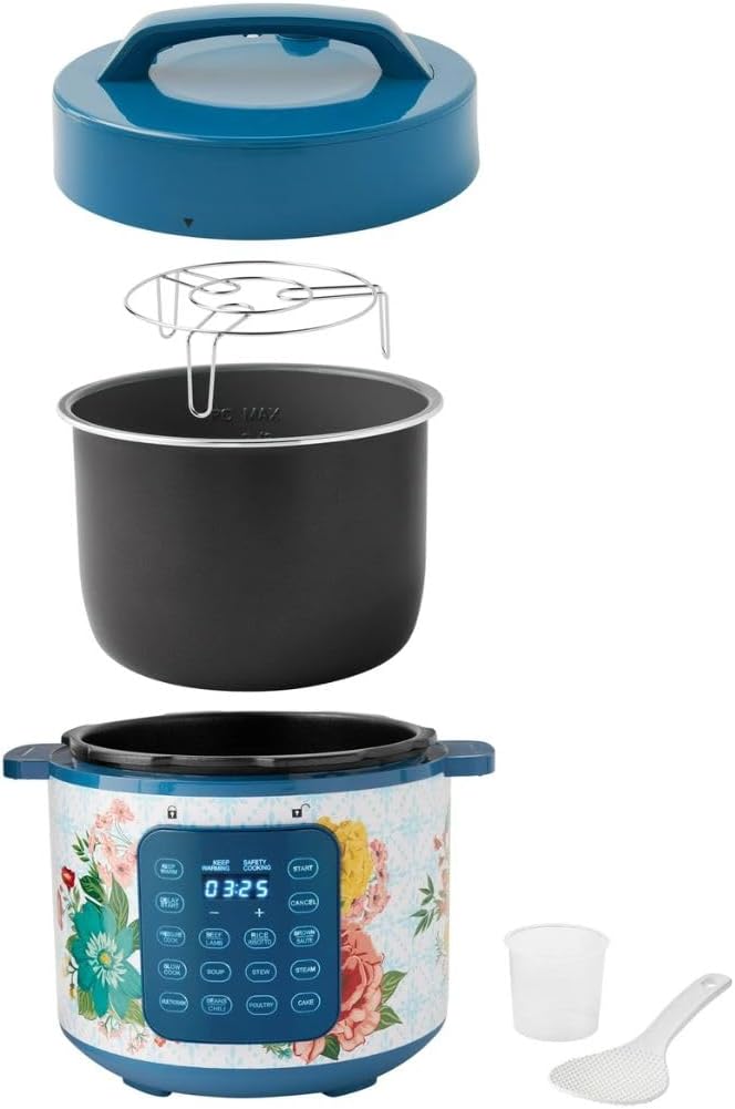 Pioneer Woman 6-Quart Pressure Cooker with Touch Control Display - 7-in-1 Multi-Cooker, Floral Design, Slow Cook, Steam, Rice & More (Fancy Flourish)