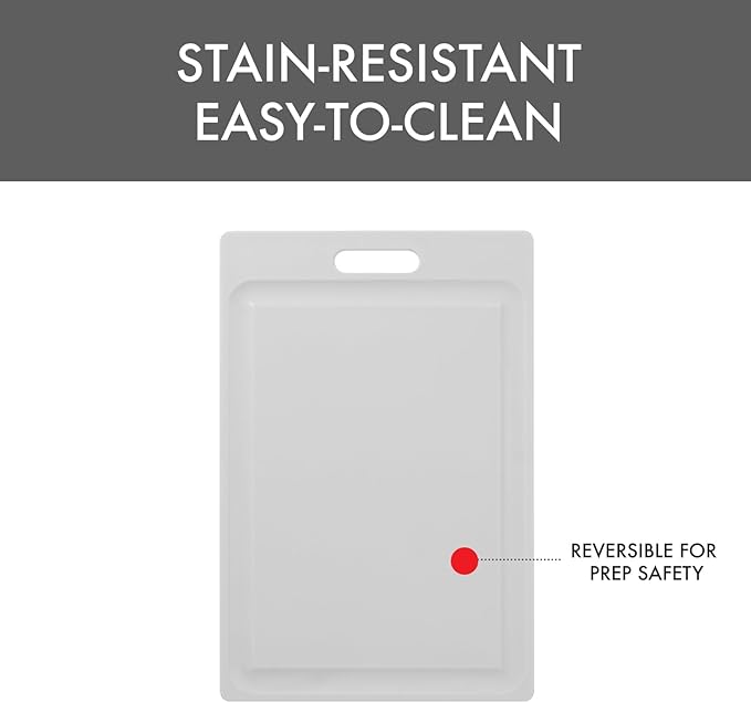 Dexas NSF Certified Polysafe Cutting Board, 12 x 18 Inches, Reversible Kitchen Cutting Board with Handle and Juice Well, White