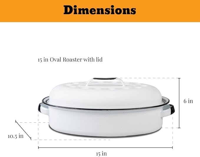 Granite Ware 15 inch oval roaster with Lid (Speckled White) enameled steel design to accommodate up to 10 lb poultry/roast. Resists up to 932°F