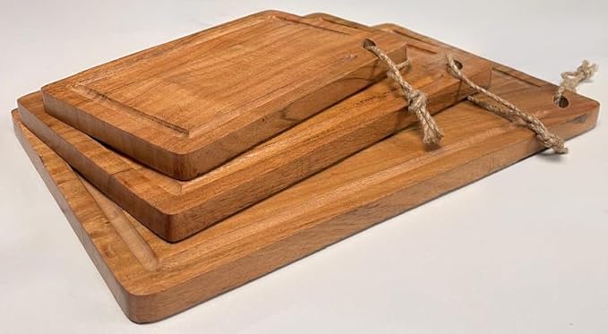 Extra Thick Wooden Cutting Boards for kitchen (Set of 3), Large Acacia Wood Cutting Board, Butcher Blocks, Charcuterie Boards with Side Handles and Juice Groove - Natural